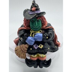 Vintage Halloween Ceramic Witch Shelf Sitter Light Up Decoration 7" Figurine